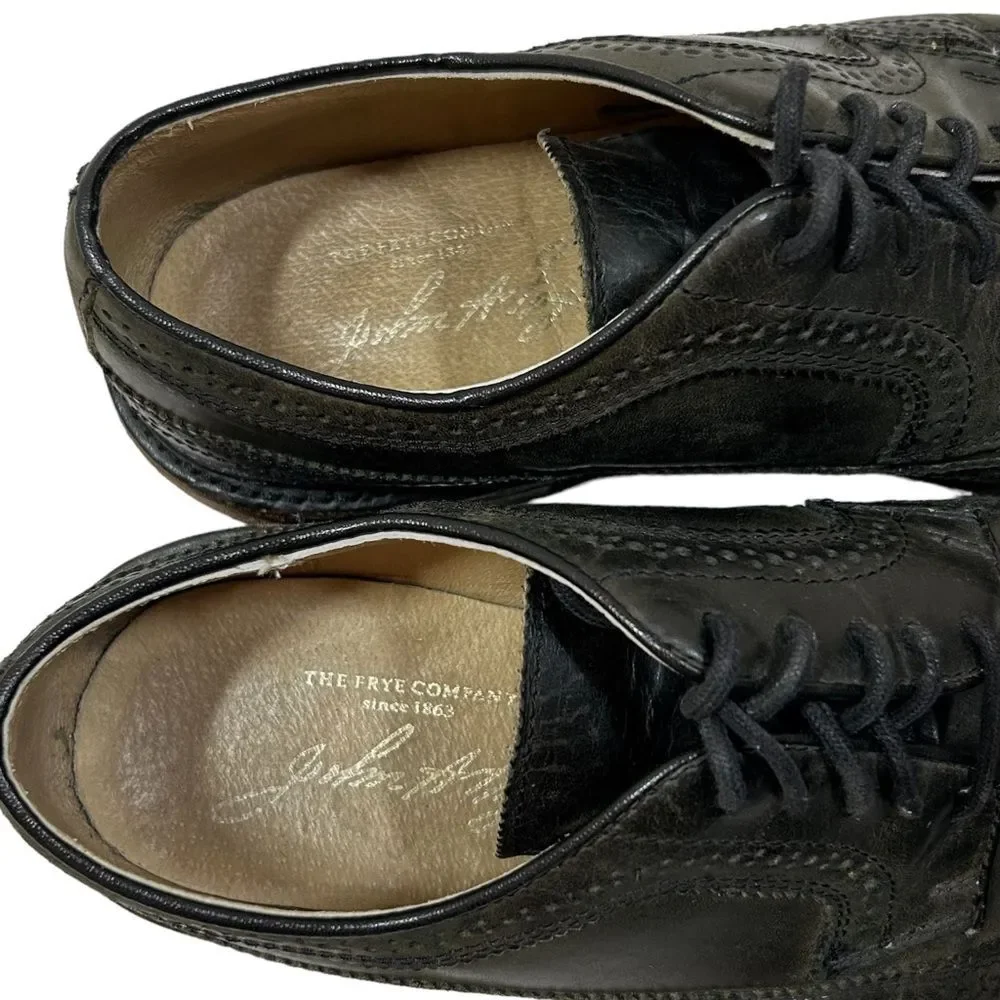 Frye John A. James Wingtip Distressed Black Leather Oxford Dress Shoe Size 8.5 D